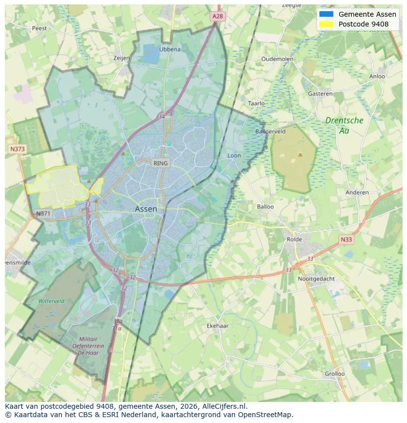 Postcodekaart voor 9408