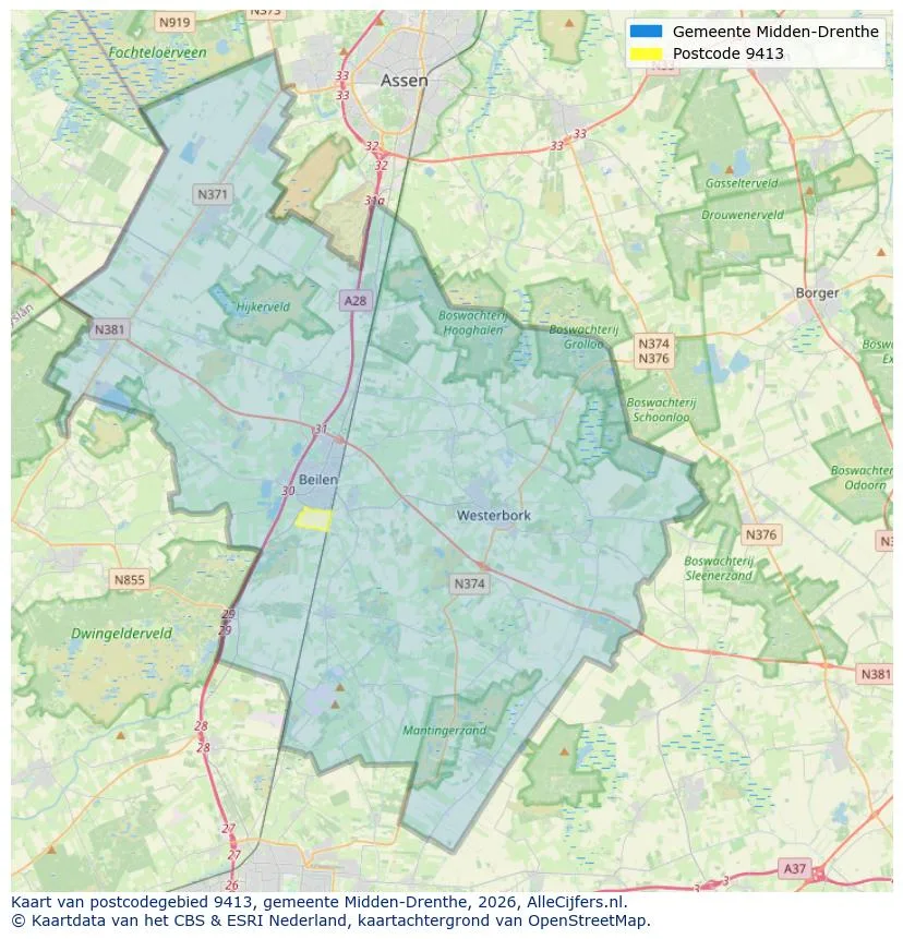 Postcodekaart voor 9413