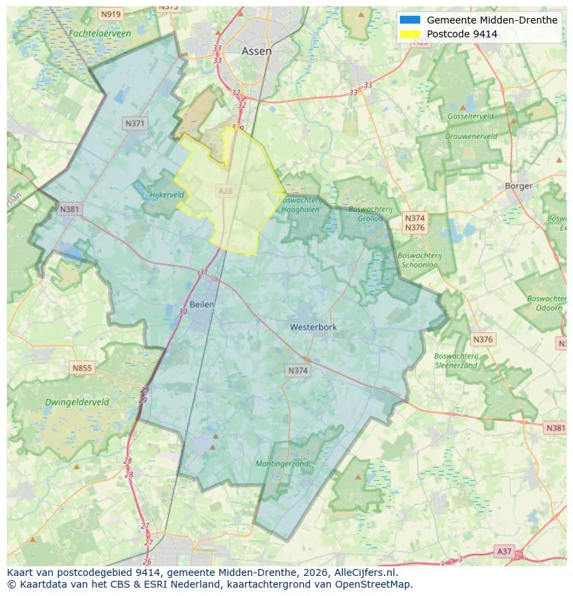 Postcodekaart voor 9414
