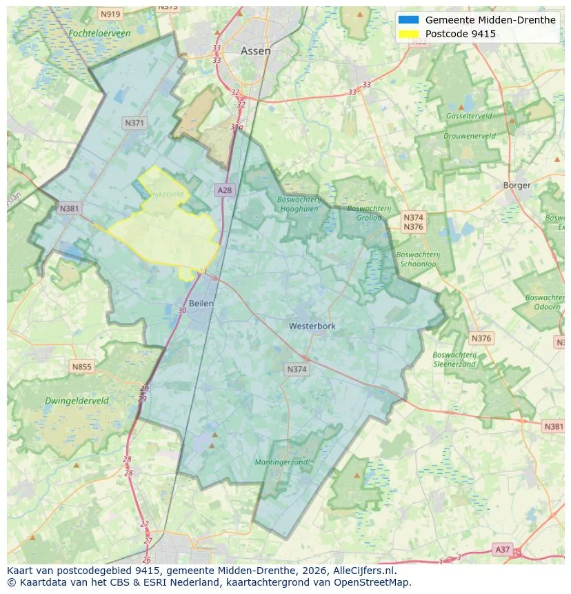 Postcodekaart voor 9415