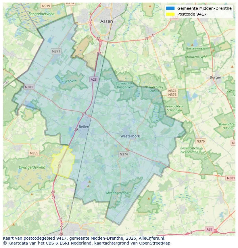 Postcodekaart voor 9417