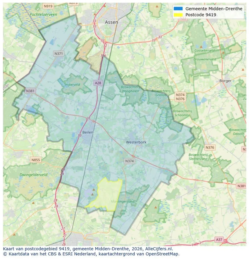 Postcodekaart voor 9419