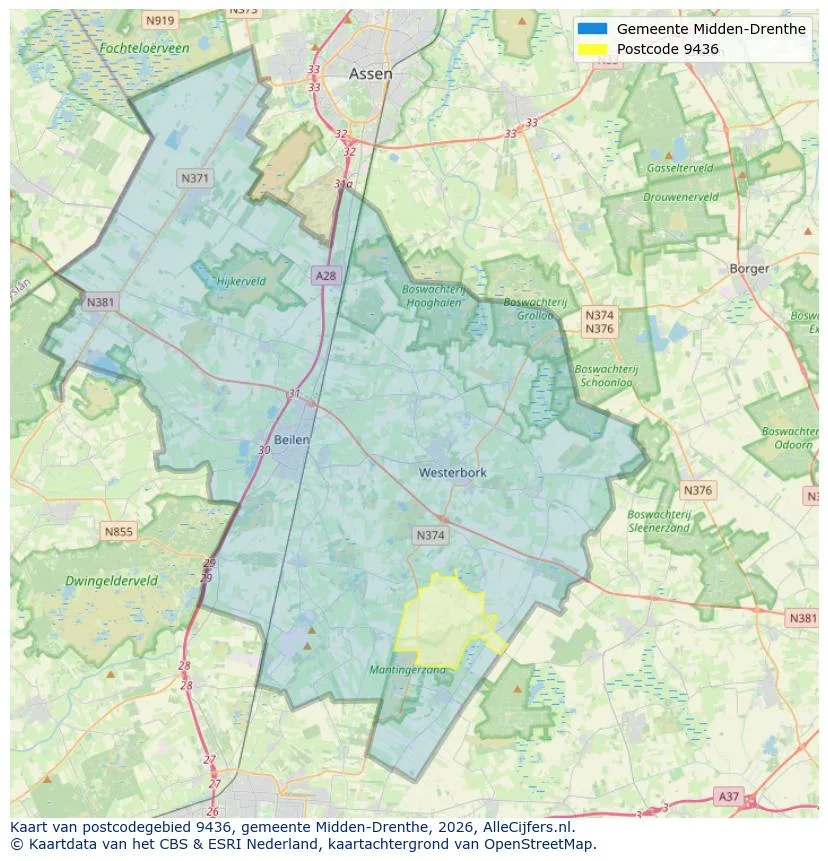 Postcodekaart voor 9436