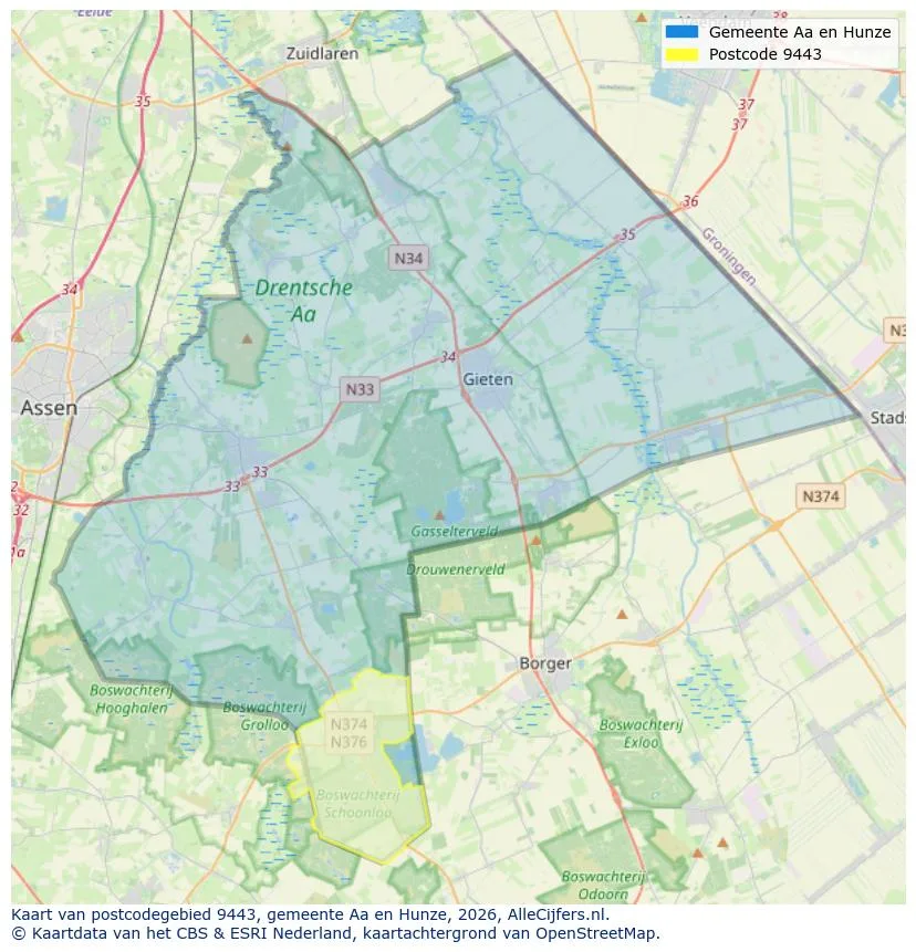 Postcodekaart voor 9443