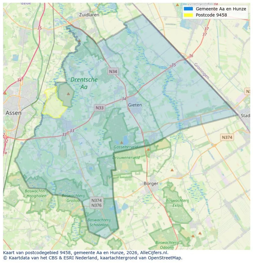 Postcodekaart voor 9458