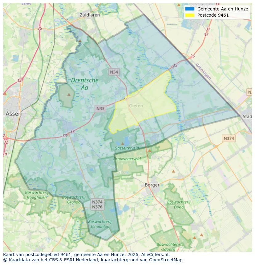 Postcodekaart voor 9461
