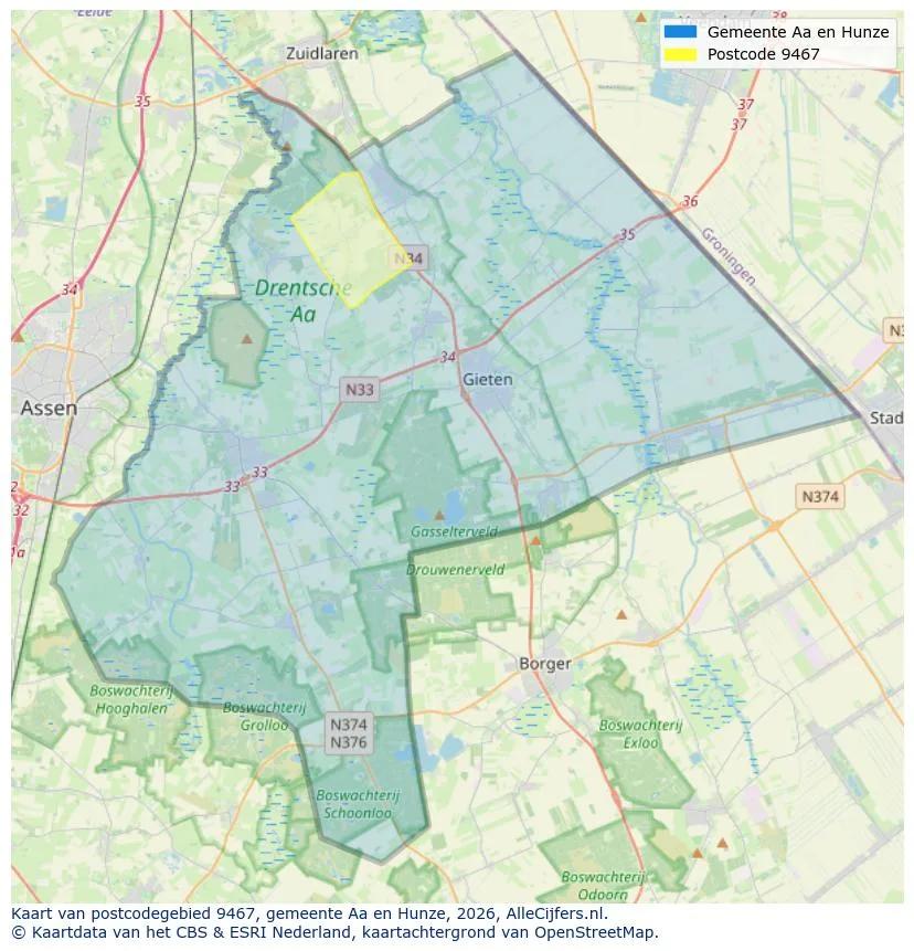 Postcodekaart voor 9467
