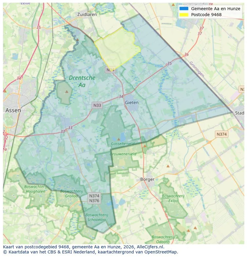 Postcodekaart voor 9468