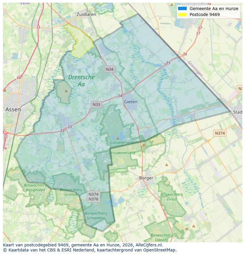 Postcodekaart voor 9469