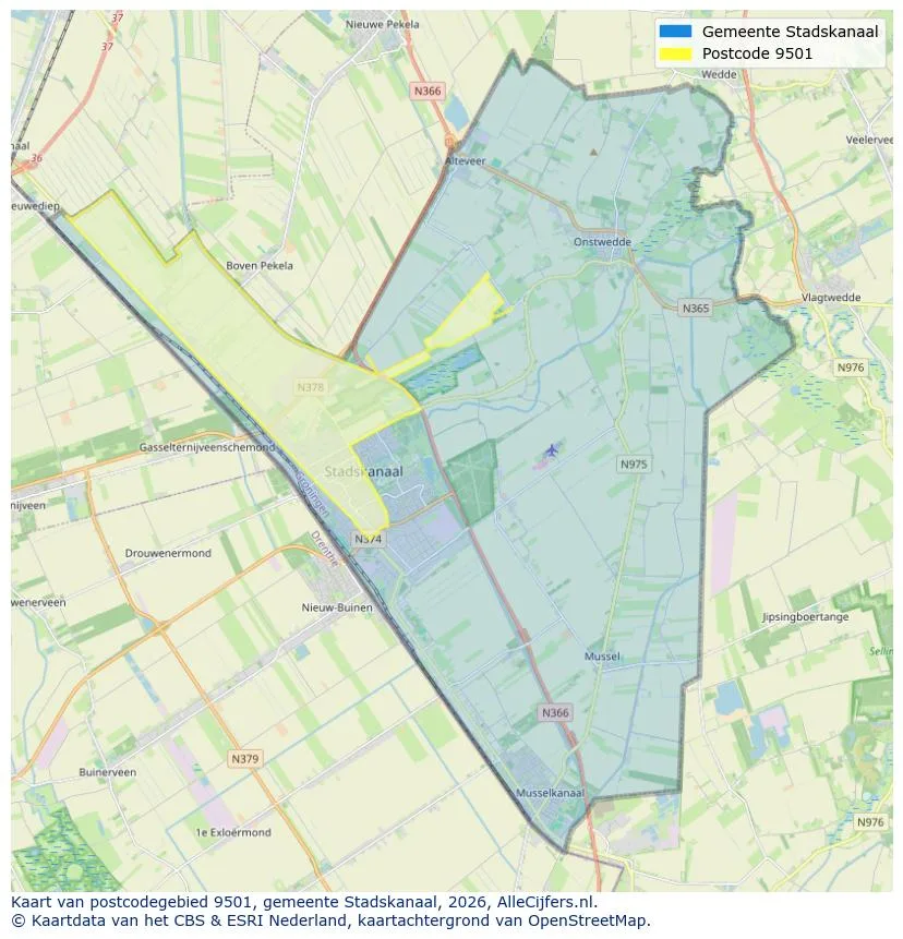 Postcodekaart voor 9501