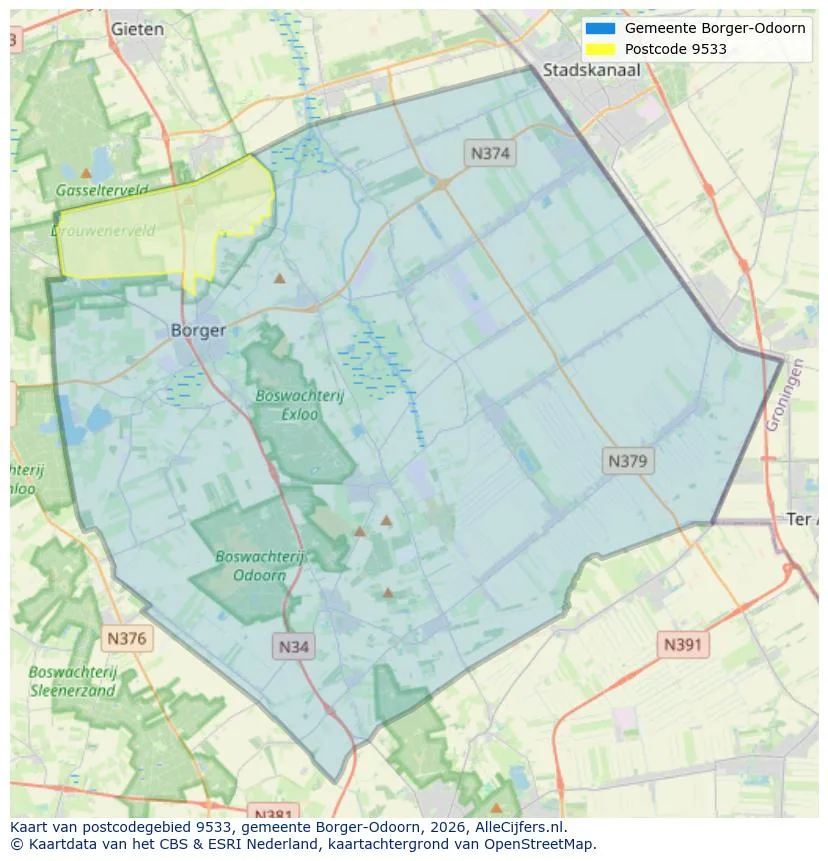 Postcodekaart voor 9533