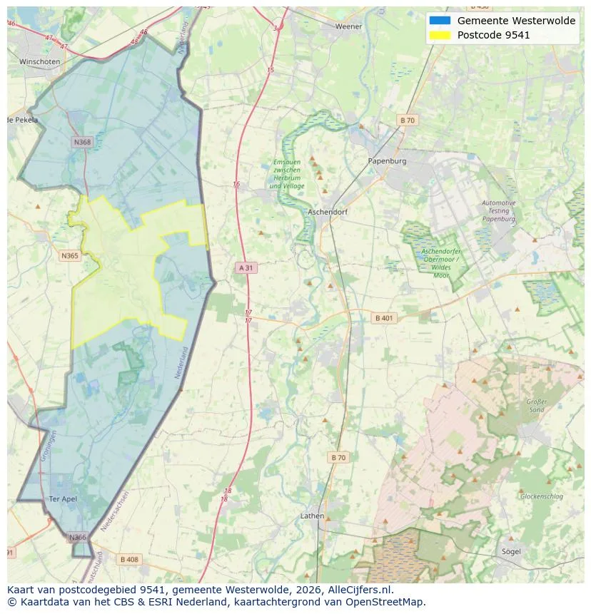 Postcodekaart voor 9541