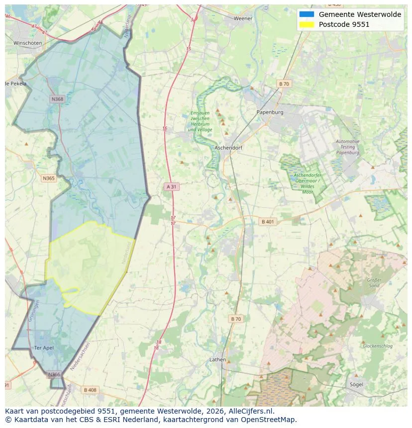 Postcodekaart voor 9551