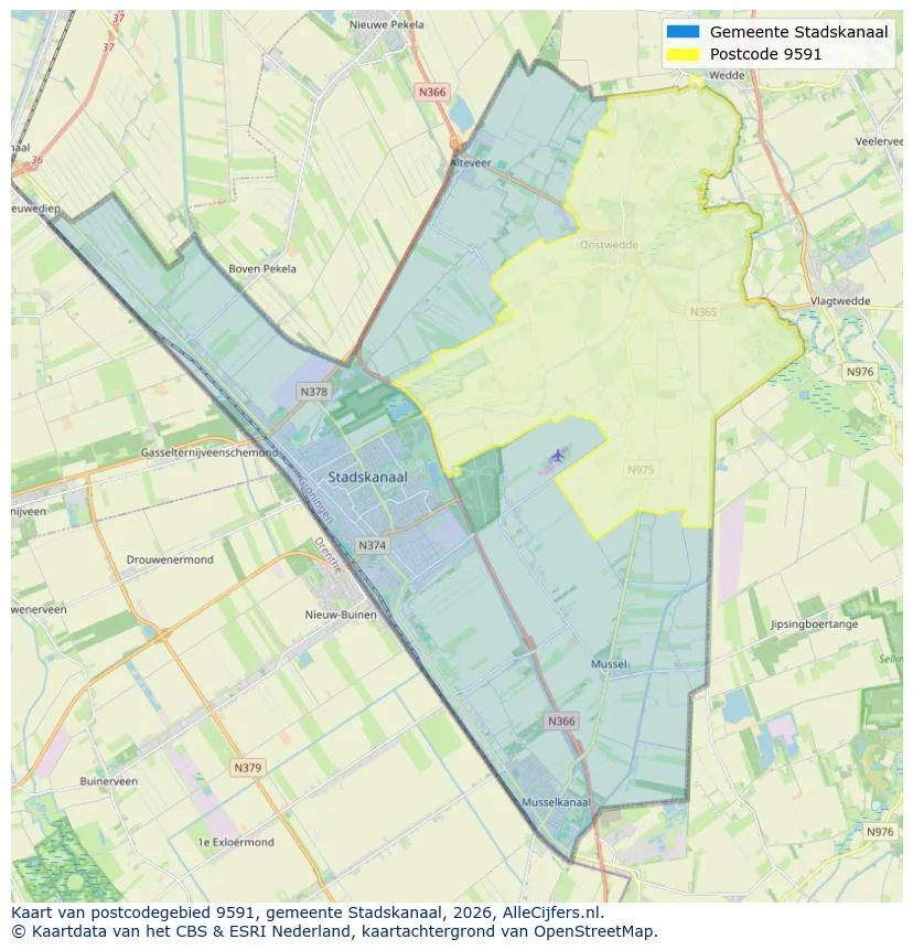 Postcodekaart voor 9591