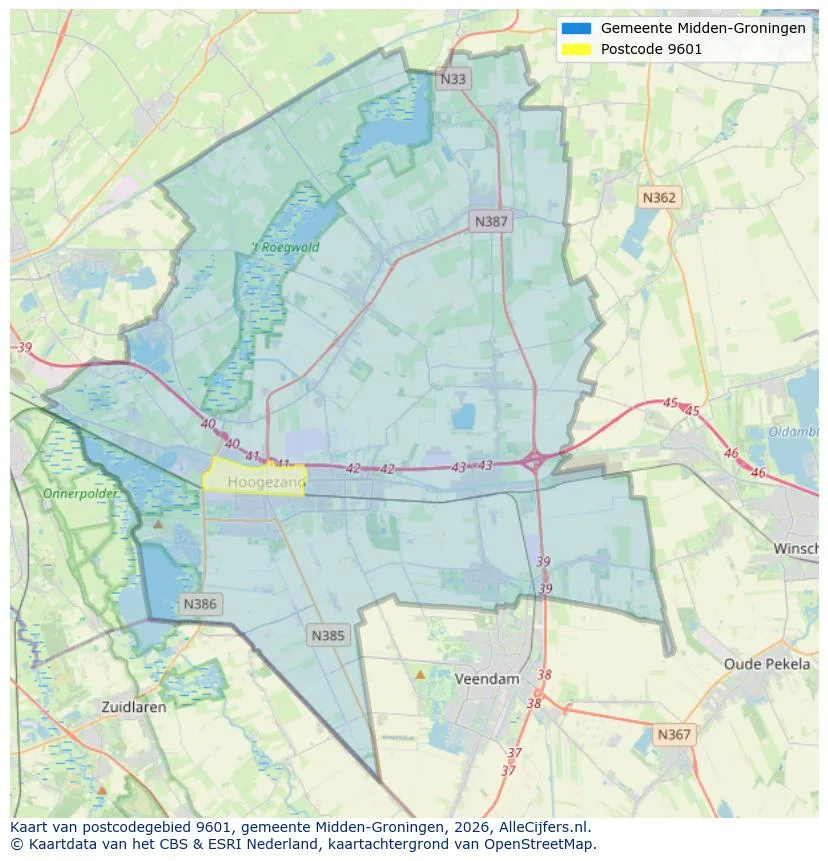Postcodekaart voor 9601