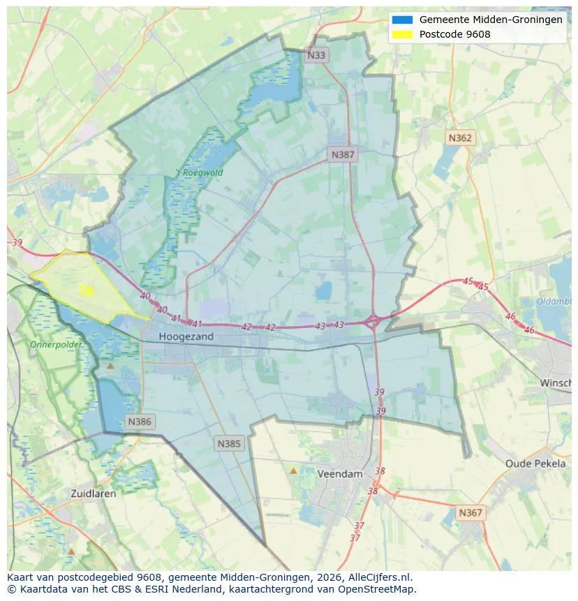 Postcodekaart voor 9608