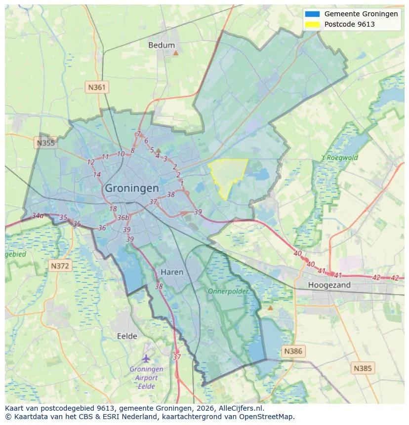 Postcodekaart voor 9613