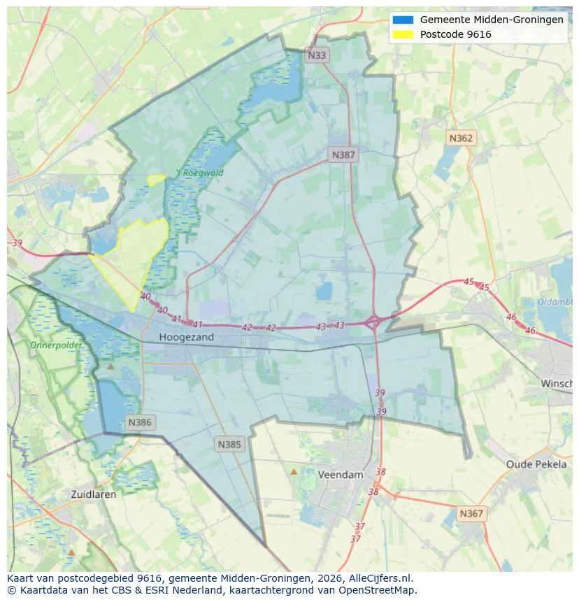 Postcodekaart voor 9616