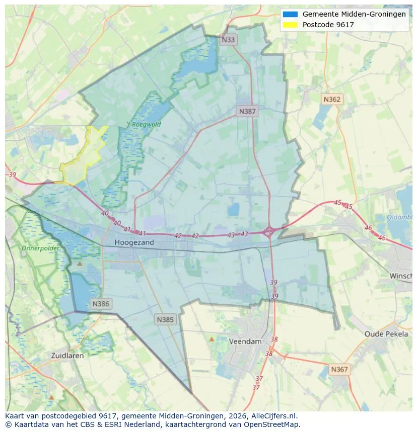 Postcodekaart voor 9617