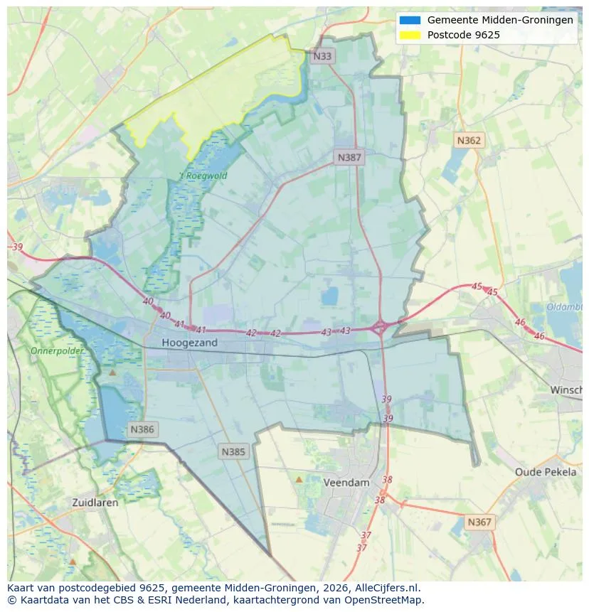 Postcodekaart voor 9625