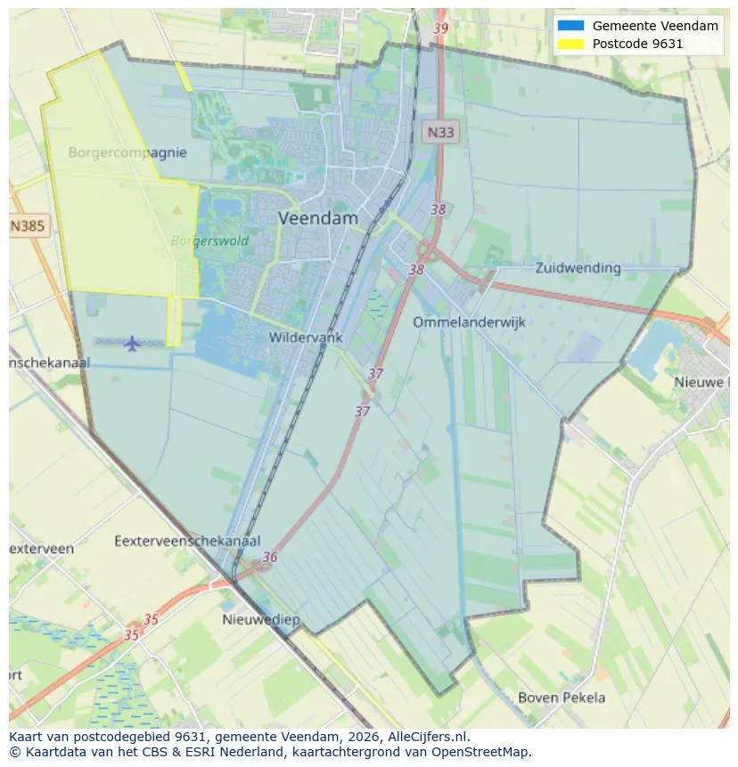Postcodekaart voor 9631