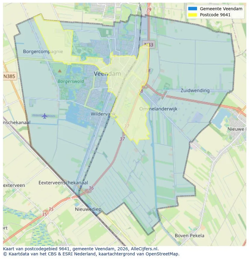 Postcodekaart voor 9641