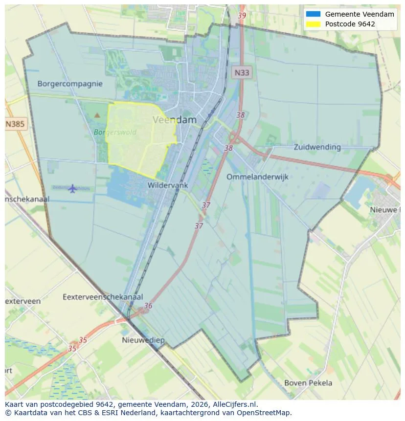 Postcodekaart voor 9642