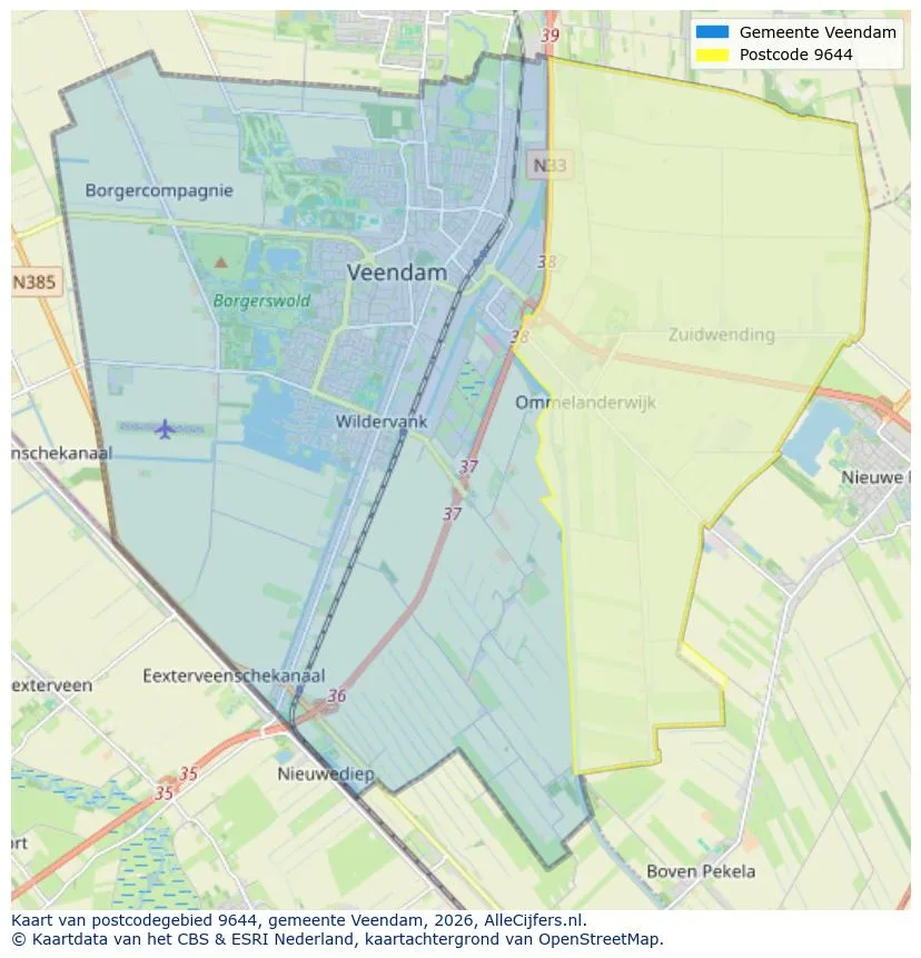 Postcodekaart voor 9644