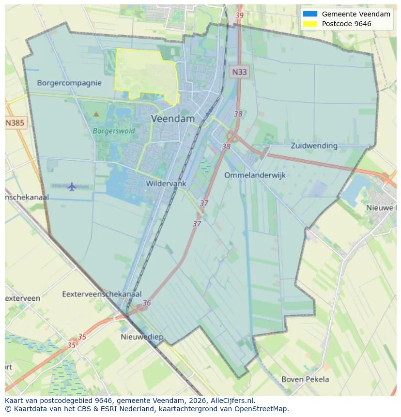 Postcodekaart voor 9646