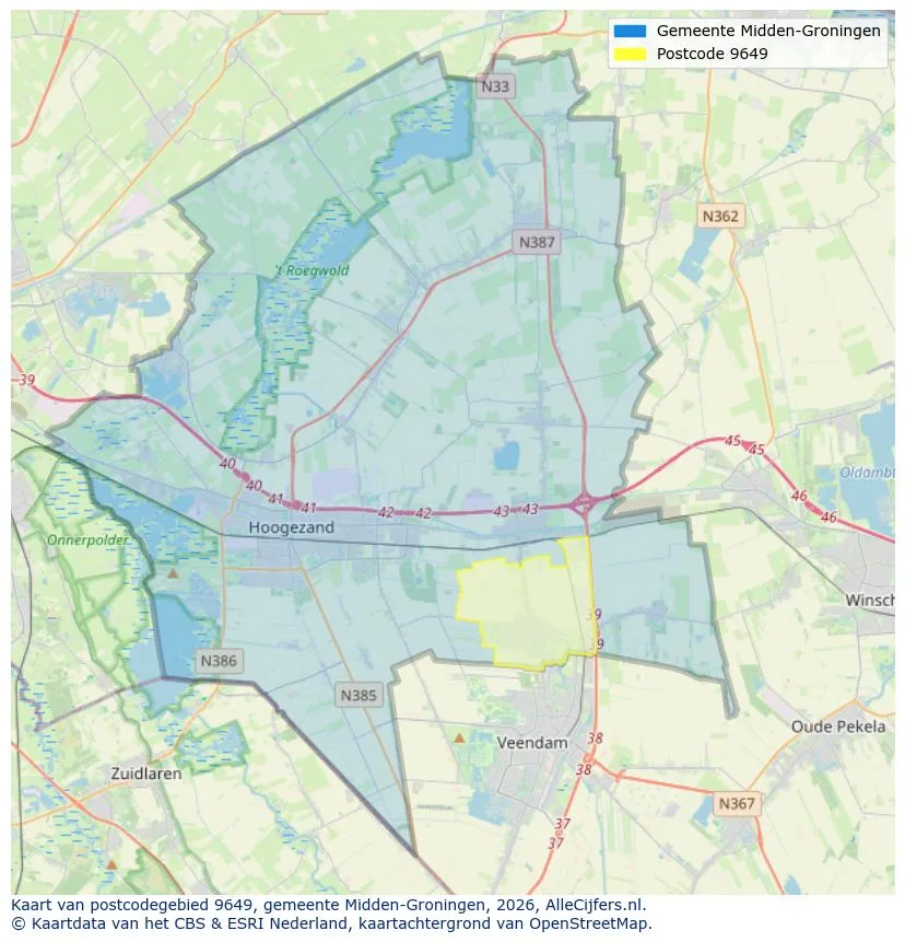 Postcodekaart voor 9649