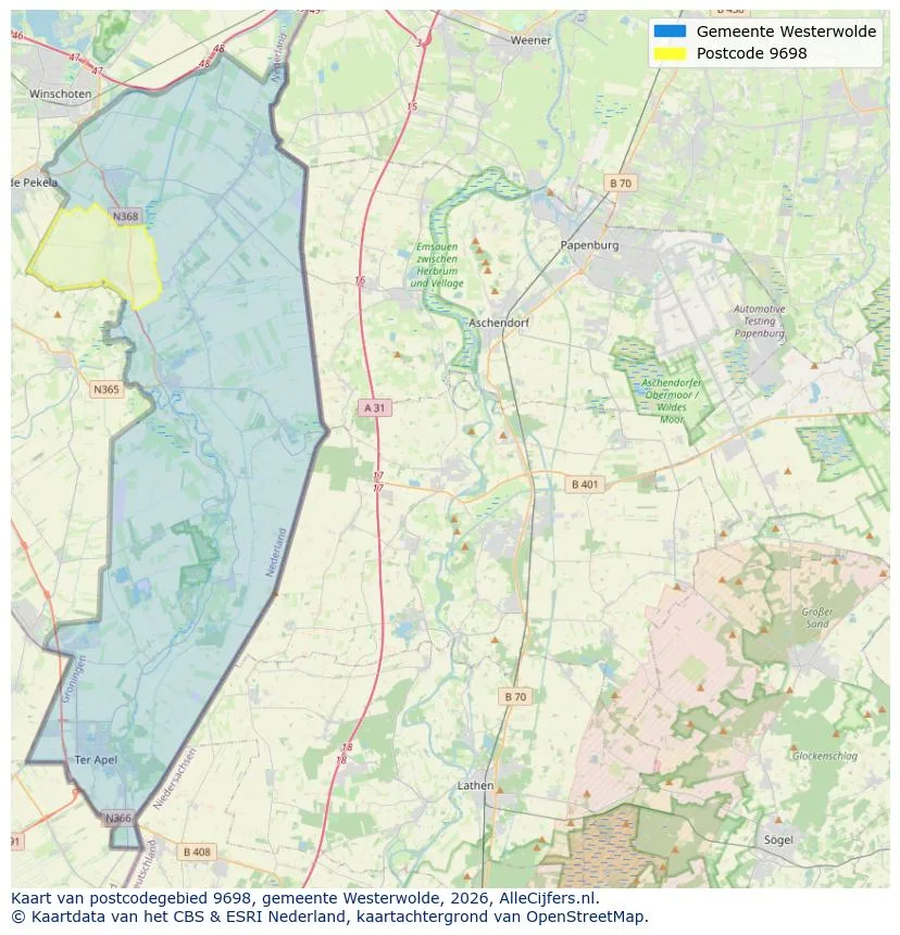 Postcodekaart voor 9698