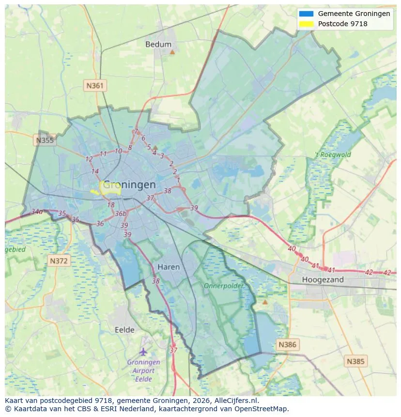 Postcodekaart voor 9718