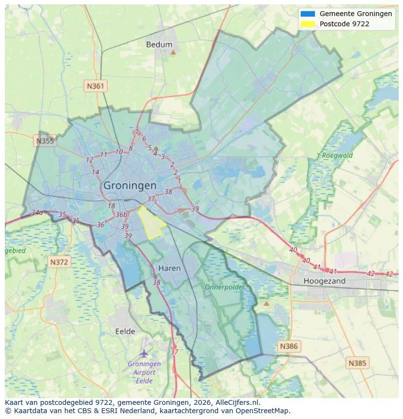 Postcodekaart voor 9722