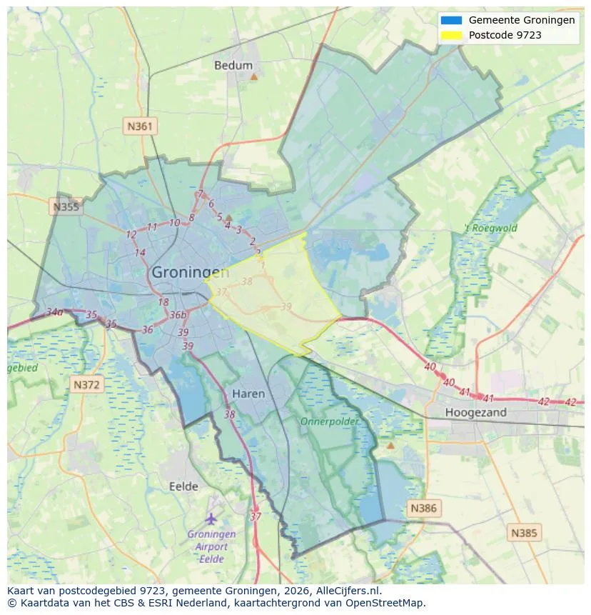 Postcodekaart voor 9723