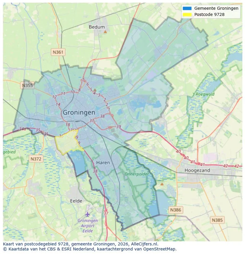 Postcodekaart voor 9728