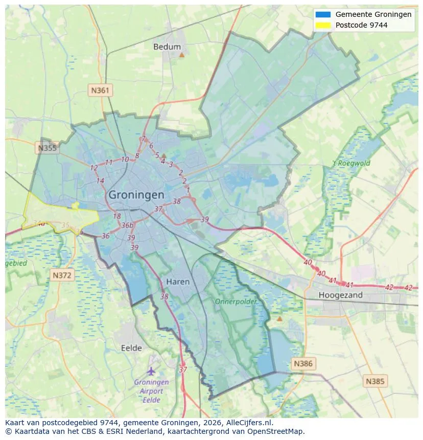 Postcodekaart voor 9744