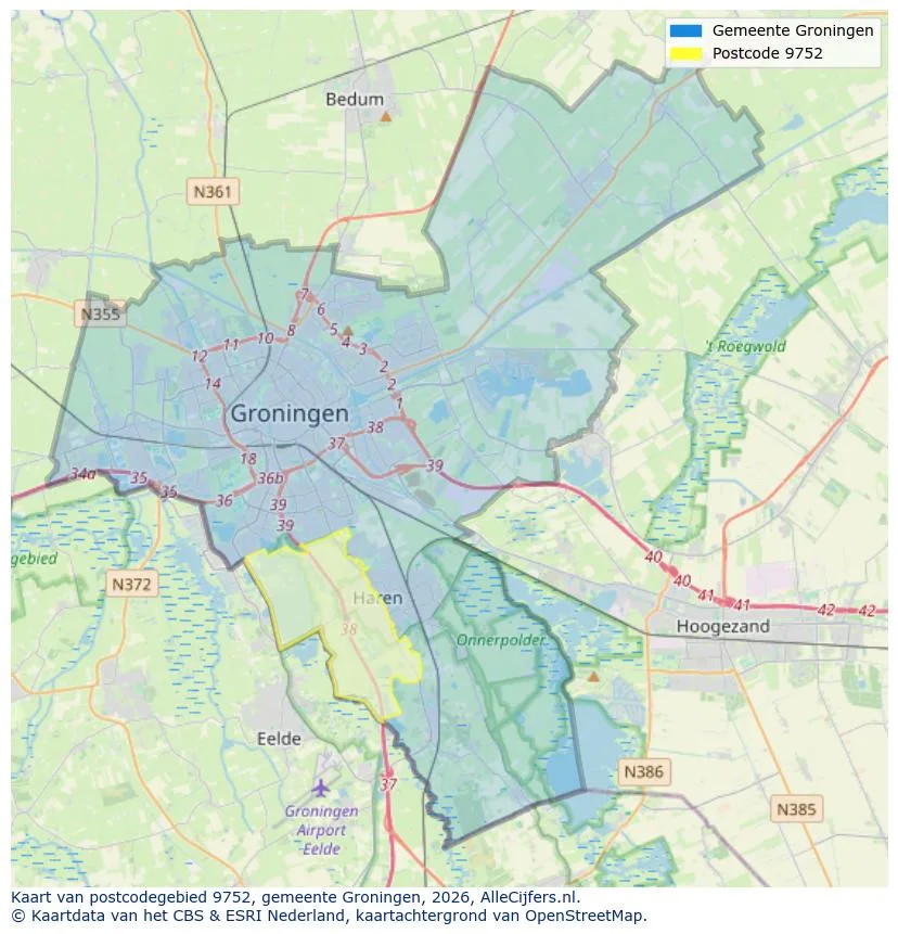Postcodekaart voor 9752