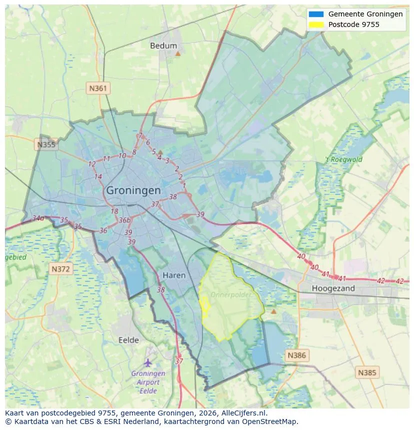 Postcodekaart voor 9755