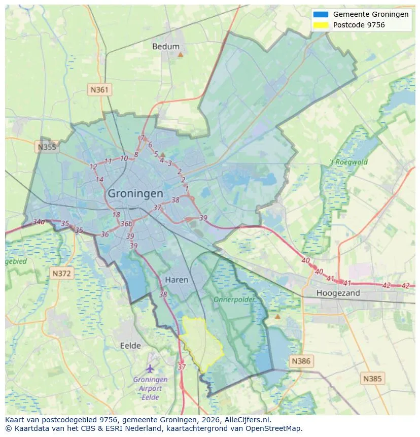Postcodekaart voor 9756