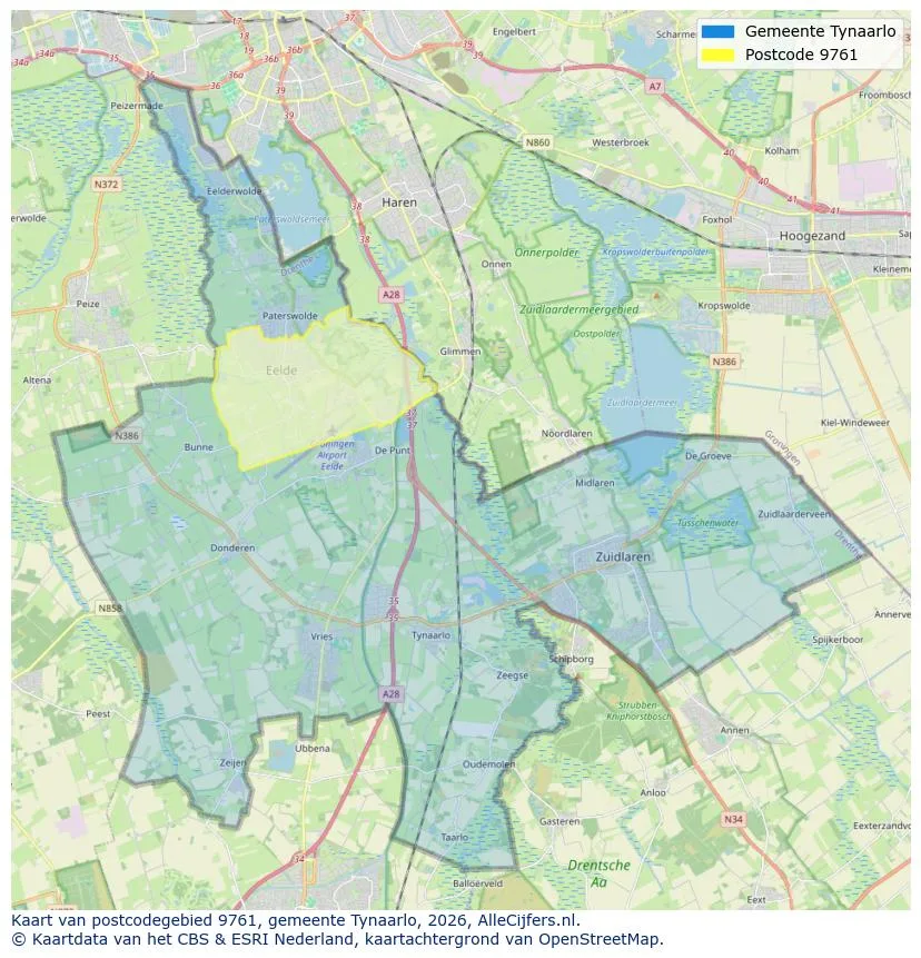 Postcodekaart voor 9761