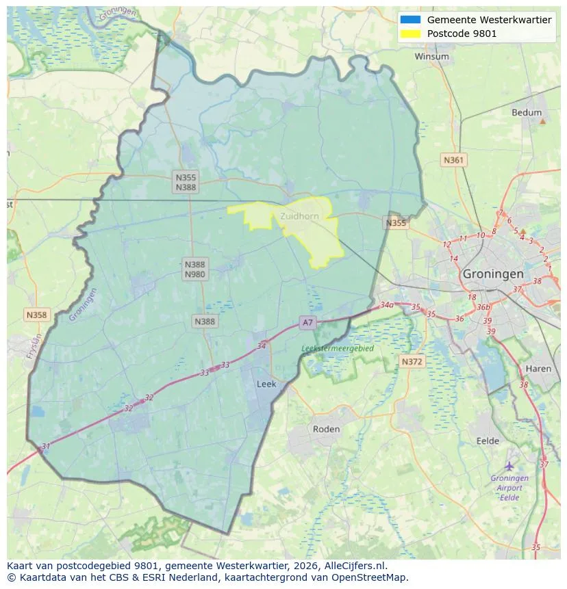 Postcodekaart voor 9801