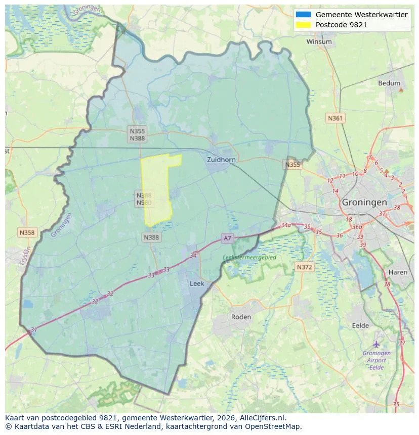 Postcodekaart voor 9821
