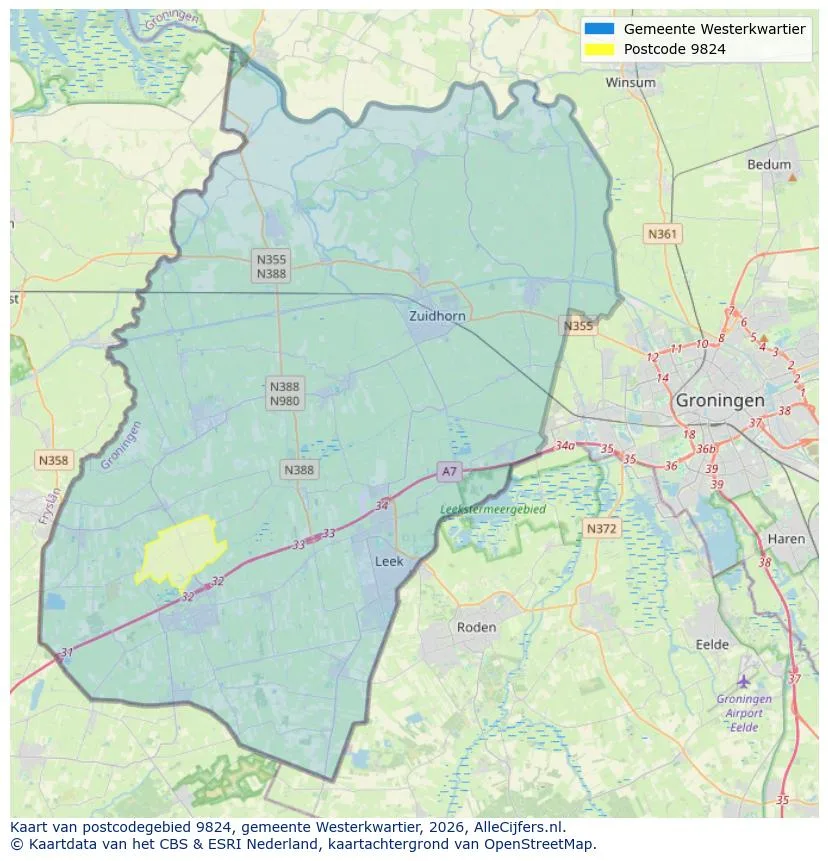 Postcodekaart voor 9824