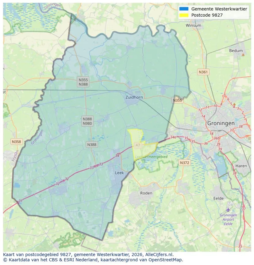 Postcodekaart voor 9827