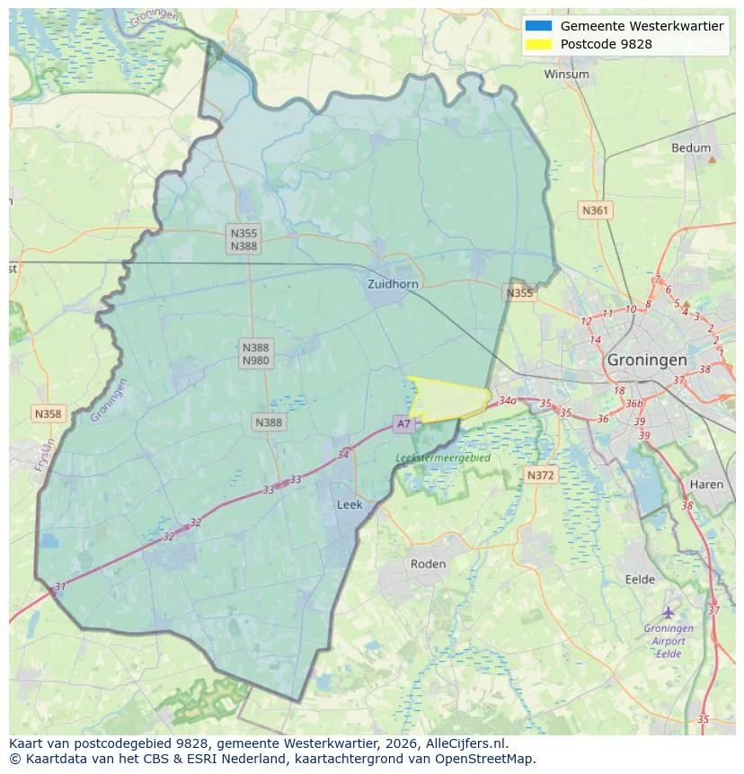 Postcodekaart voor 9828