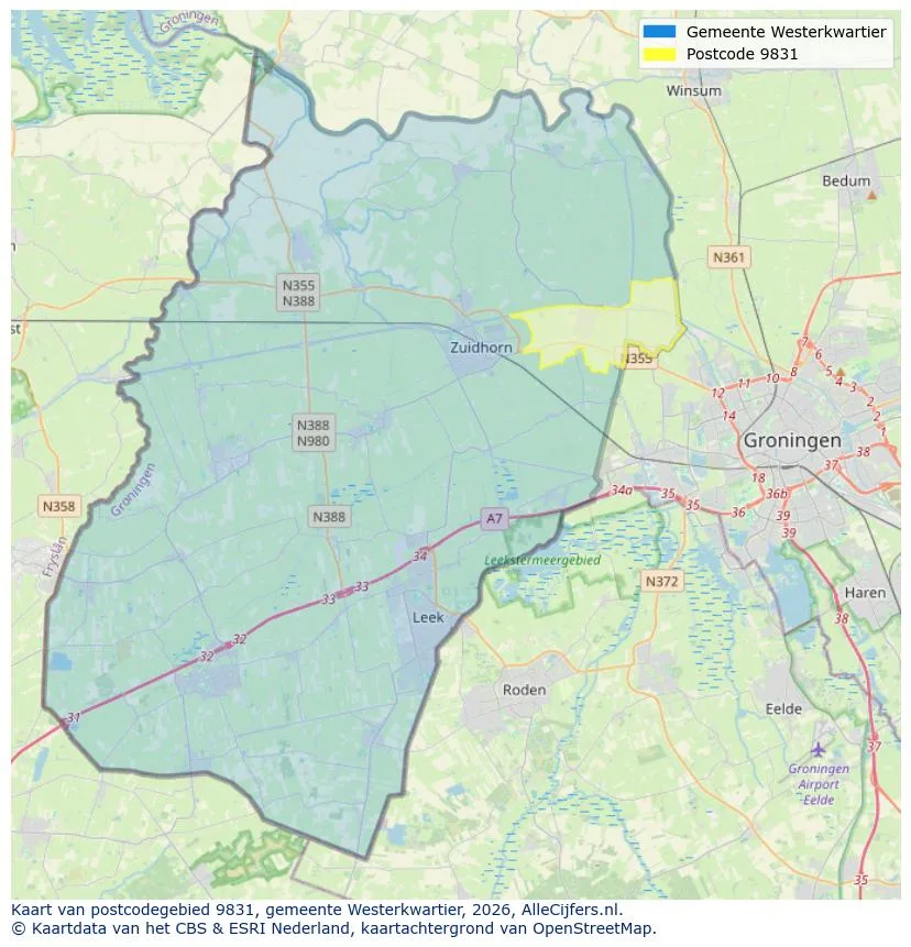 Postcodekaart voor 9831