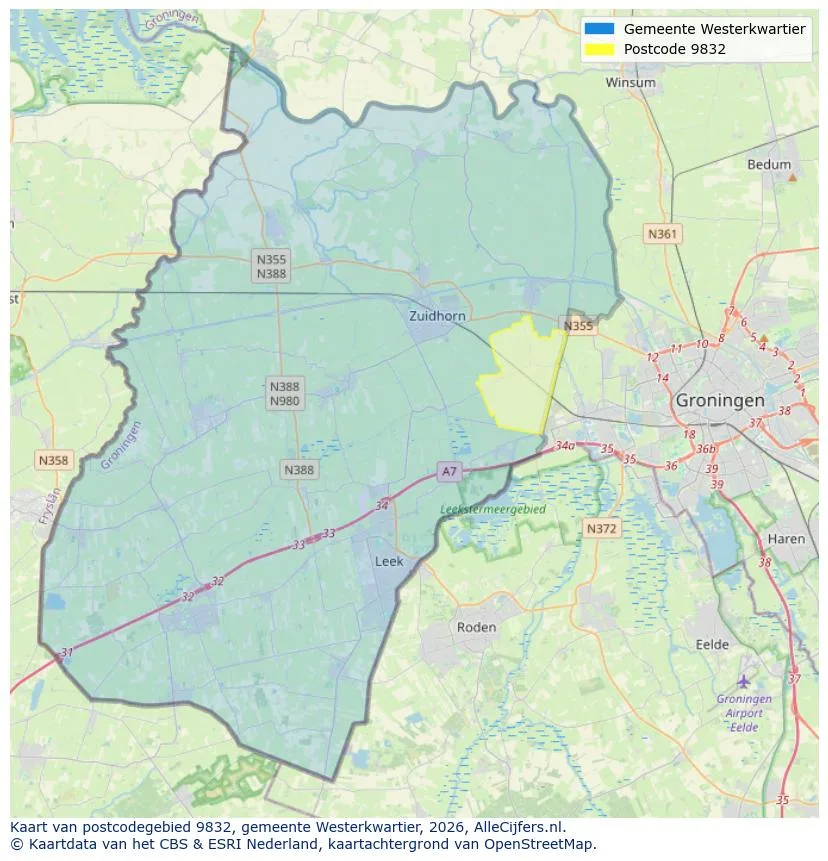 Postcodekaart voor 9832