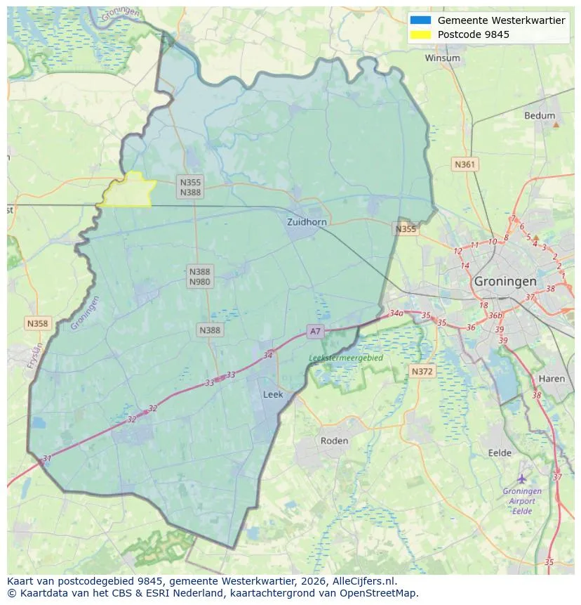 Postcodekaart voor 9845