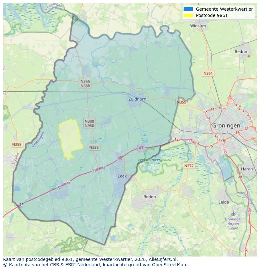 Postcodekaart voor 9861