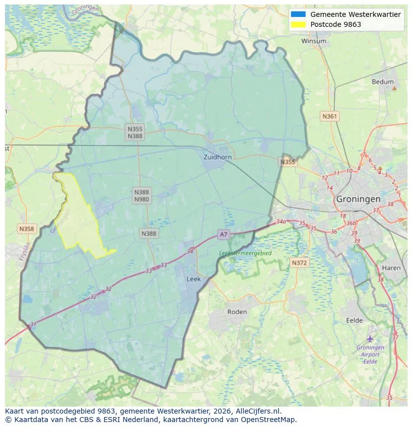 Postcodekaart voor 9863